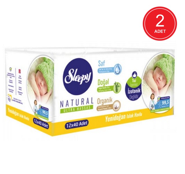 Sleepy Natural Ultra Hassas Yenidoğan Islak Pamuklu Havlu 2 x 12'li Paket 960 Yaprak