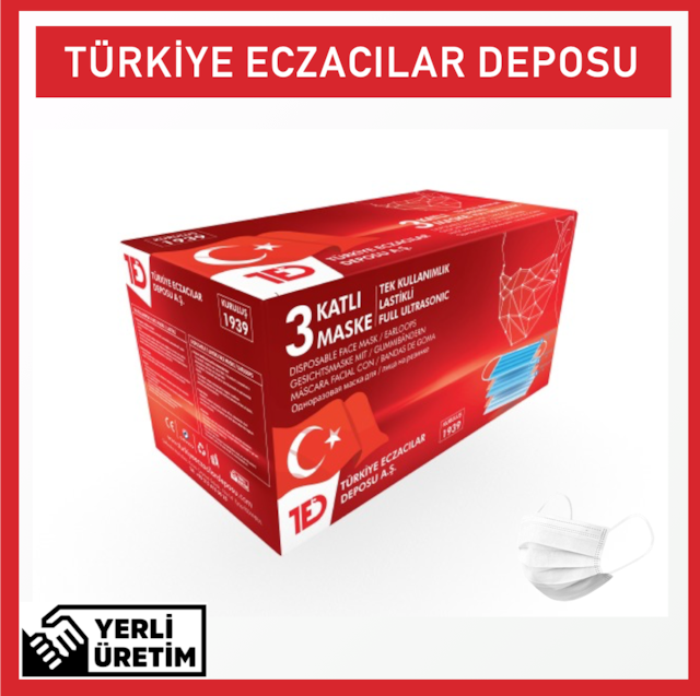 Türkiye Eczacılar Deposu Beyaz 3 Kat Ultrasonik CerrahiMaske 50li