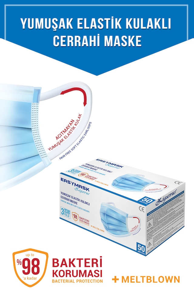 Zigavus EasyMask 3 Katlı Meltblown Yumuşak Elastik Kulaklıklı