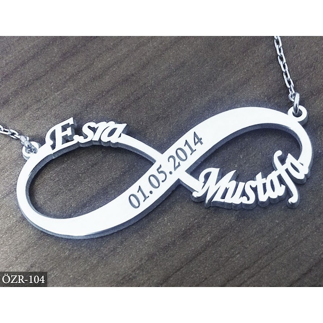 İsimli Sonsuzluk Gümüş Kolye  İsim Kolye  Sonsuzluk Kolyesi