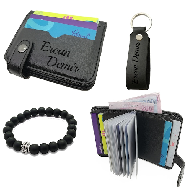 Erkek Kartlık Cüzdan İsme Kişiye Özel Bileklik Anahtarlık Hediye