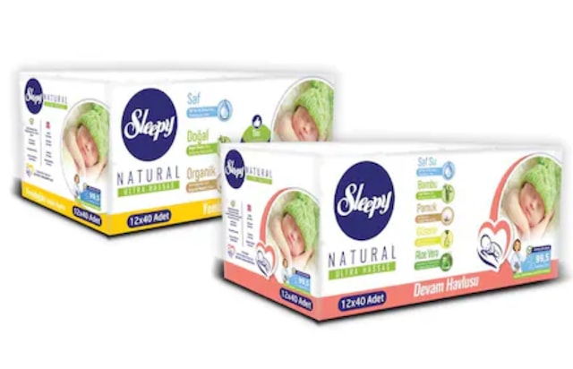 Sleepy Yenidoğan Islak Havlu 12 x 40'lı + Sleepy Devam Havlusu 12 x 40'lı