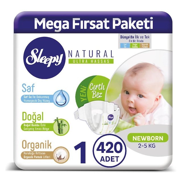 Sleepy Natural Bebek Bezi 1 Numara Yenidoğan 2X210 Adet