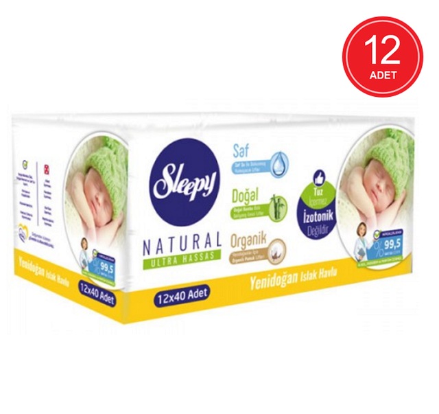 Sleepy Natural Ultra Hassas Yenidoğan Islak Pamuklu Havlu 12 x 40'lı