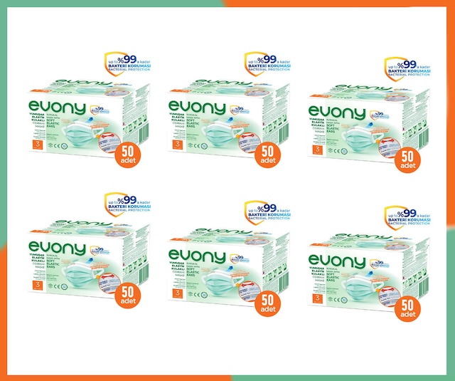 EVONY YUMUŞAK LASTİKLİ FULL ULTRASONİC MASKE 6 KUTU 300 ADET