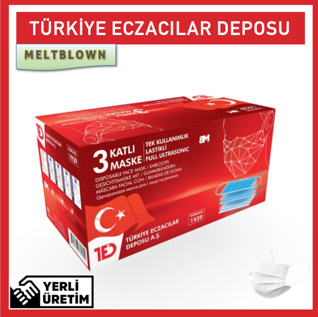 Türkiye Eczacılar Deposu Beyaz Meltblown 3Kat Maske 50li