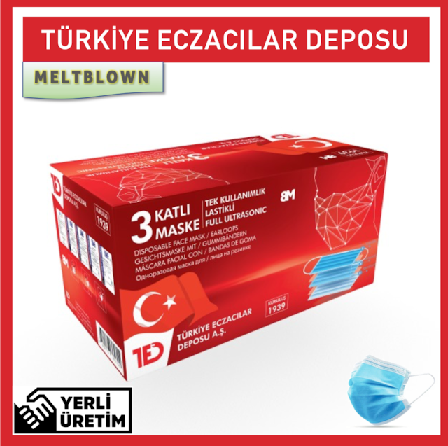 Türkiye Eczacılar Deposu Mavi Meltblown 3Kat Maske 50li