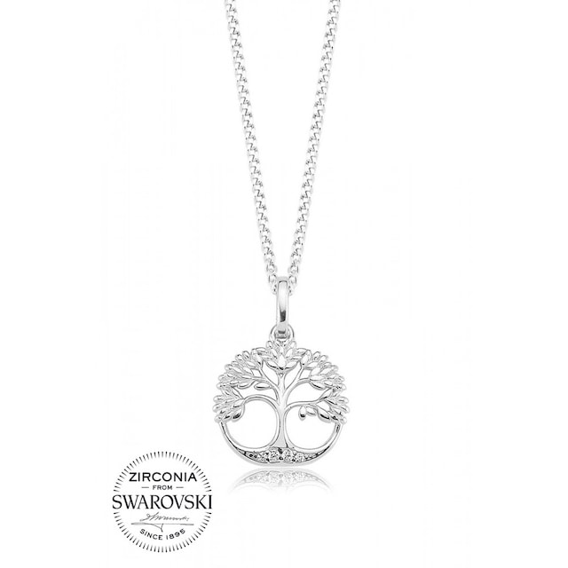 Hayat Ağacı, Swarovski Zirkon Beyaz Taşlı, Gümüş Kolye