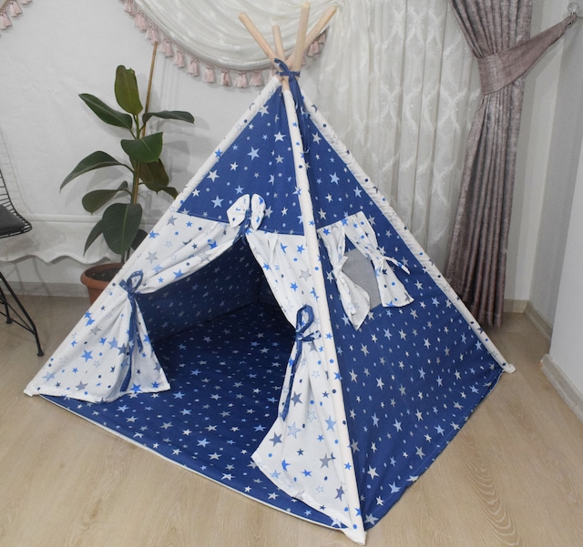 YENİ ! %100 Pamuk Ahşap Çocuk Oyun Çadırı Evi Kızılderili Çadır