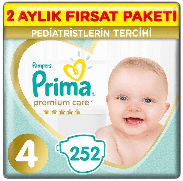 Prima Pampers Premium Care 2 Aylık Fırsat Paket Bebek Bezi 9-14 KG 4 Beden 252 Adet