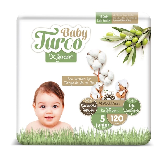 Baby Turco Doğadan Bebek Bezi 12-25 KG 5 Beden 120 Adet