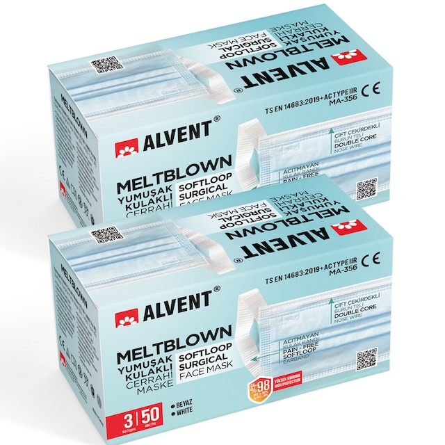 Yumuşak Kulaklı Meltblown Maske 100 Adet (En Az %98 Koruma)