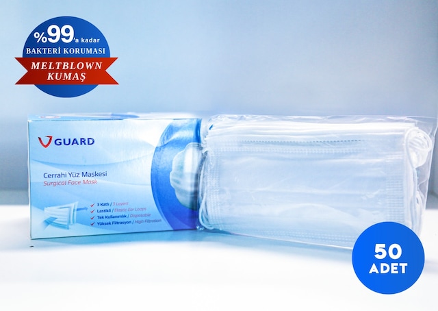 VGUARD MELTBLOWN FİLTRELİ TAM ULTRASONİK 3 KATLI TELLİ MASKE