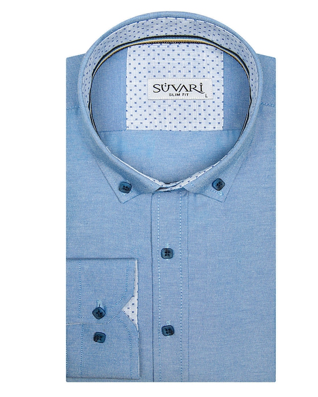 Süvari Dokuma Slim Fit Mavi Erkek Gömlek