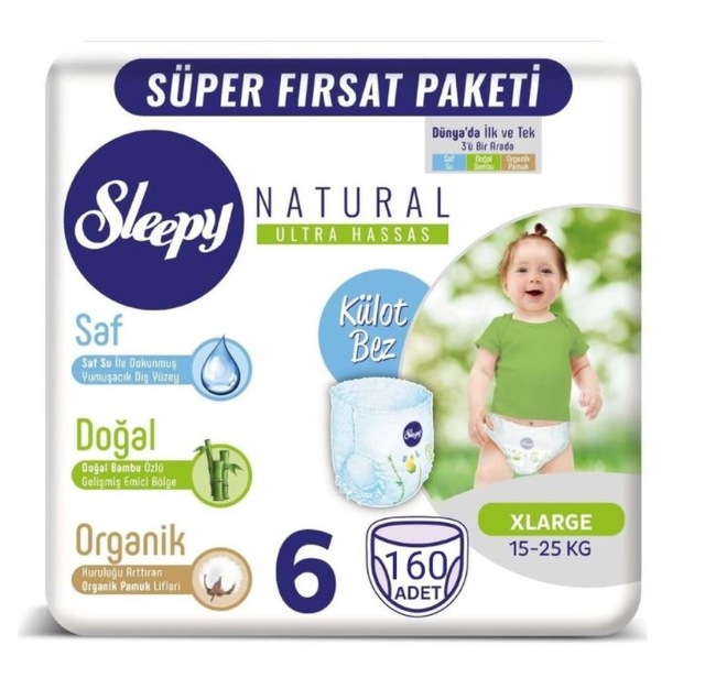 Sleepy Natural Süper Fırsat Paketi Külot Bez 15-25 KG 6 Beden 160 Adet