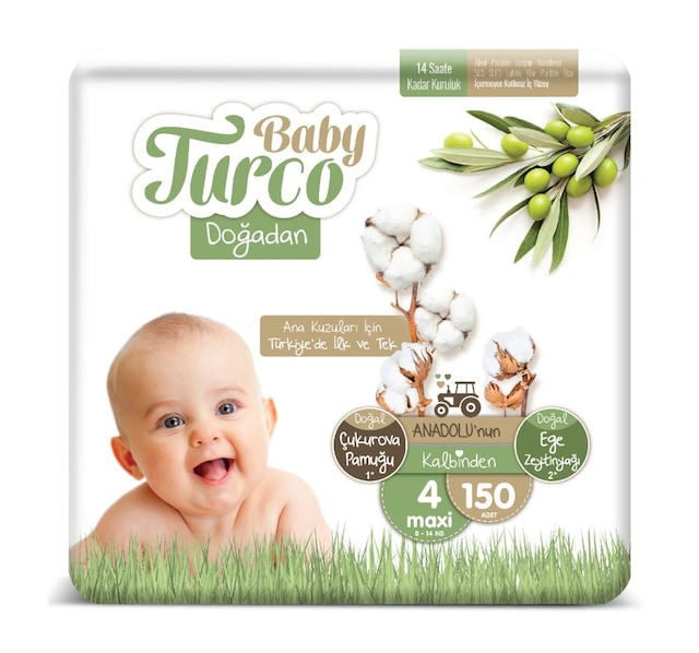 Baby Turco Doğadan Bebek Bezi 8-14 KG 4 Beden 150 Adet