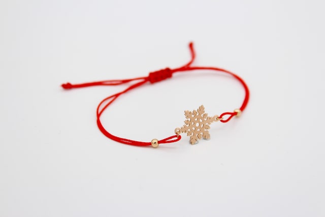 925 Gümüş Altın Kaplama Rose Kar Tanesi Kırmızı Makrome Bileklik