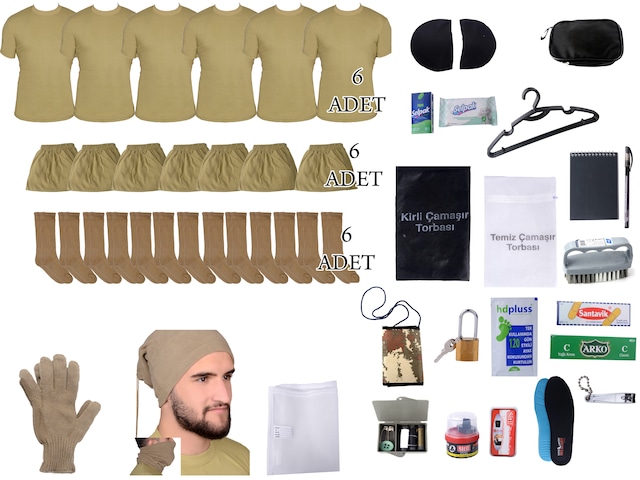6'lı  Ekonomik Asker Paketi Bedelli Acemi Temel Asker Malzemesi
