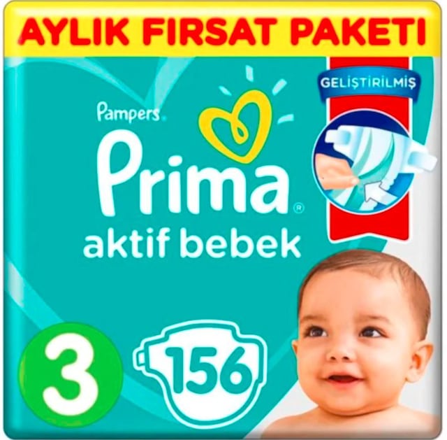Prima Bebek Bezi Aktif Bebek 3 Beden 156 Adet aylık Fırsat Paketi