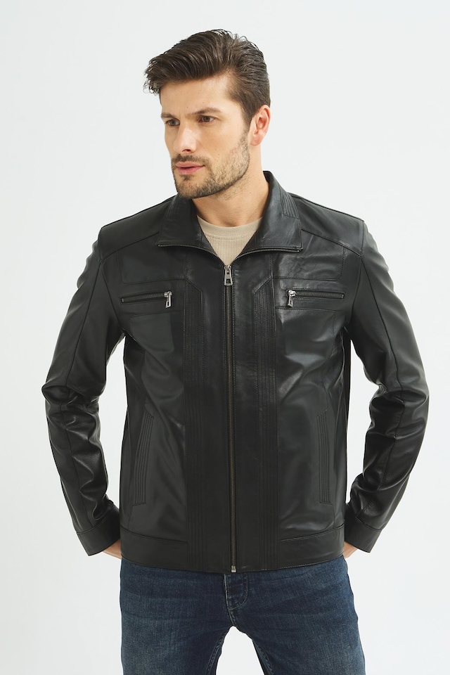 İkbal Jason Siyah Hakiki Deri Mont Erkek