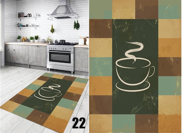 12 Model Kaymaz Taban Dekoratif Baskılı Mutfak Halısı Kilim