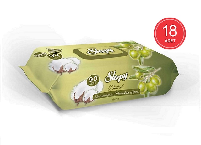 Sleepy Doğal Zeytinyağı ve Pamuksu Lifler Islak Havlu 18 x 90'lı