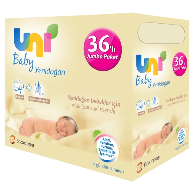 Uni Baby Yenidoğan Islak Pamuk Mendil 36'lı Jumbo Paket 1440'lı