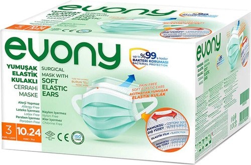 Evony Yumuşak Elastik Kulaklı Cerrahi Maske 240 Adet