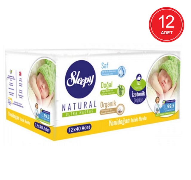 Sleepy Natural Ultra Hassas Yenidoğan Islak Pamuklu Havlu 12 x 40'lı
