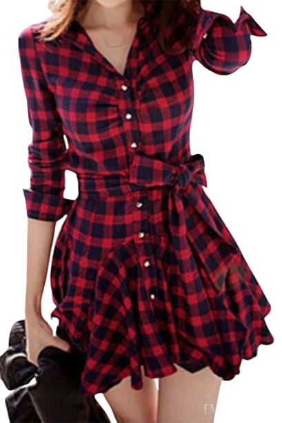 EKOSE DESENLİ PAMUKLU KADIN GÖMLEK ELBİSE