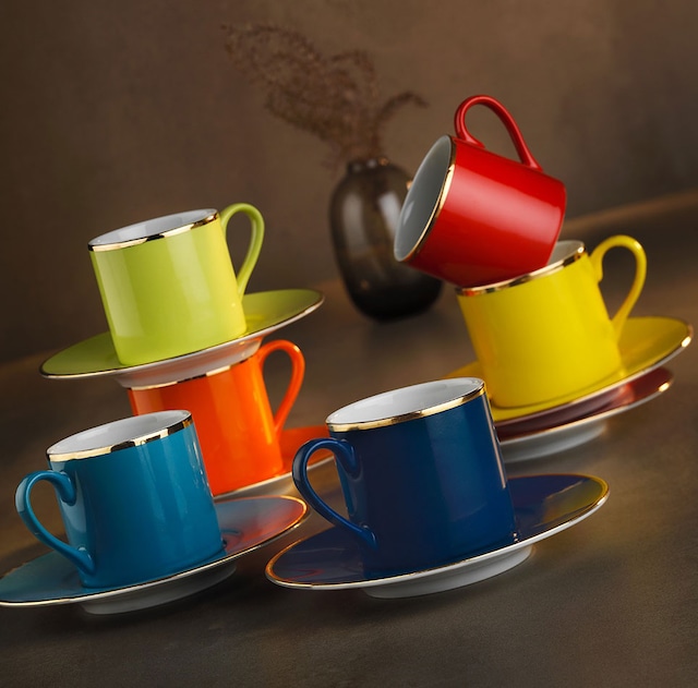 Kütahya Porselen Rüya Renkli Kahve Fincan Takımı 6+6 Pcs