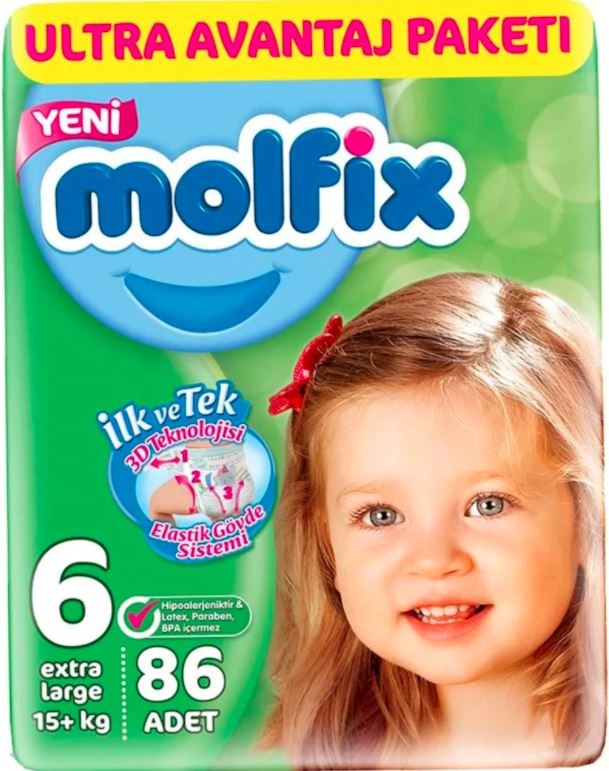 Molfix 3D Ultra Avantaj Paketi Bantlı Bebek Bezi 15+ KG 6 Beden 86 Adet