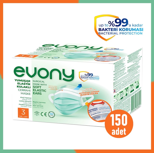 Evony Yumuşak Lastikli Full Ultrasonic Maske 50'li Paket 150 Adet