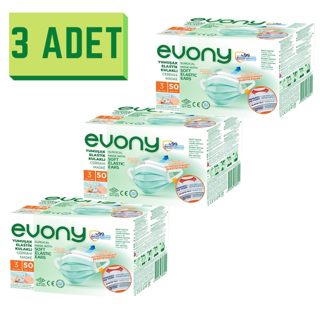 EVONY YUMUŞAK ELASTİK KULAKLI CERRAHİ MASKE 150 ADET