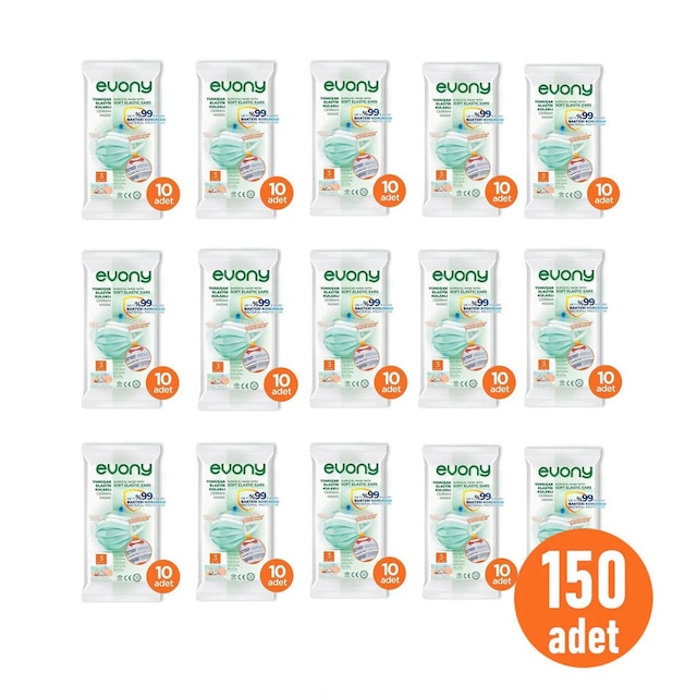 Evony Yumuşak Lastikli Full Ultrasonic Maske 10'lu 150 Adet