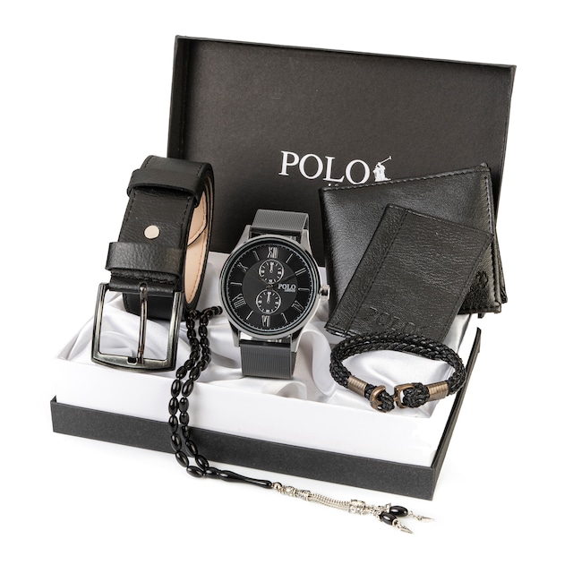 Polo London Erkek Set Saat,Kemer,Cüzdan,Kartlık.Bileklik 4 Renk