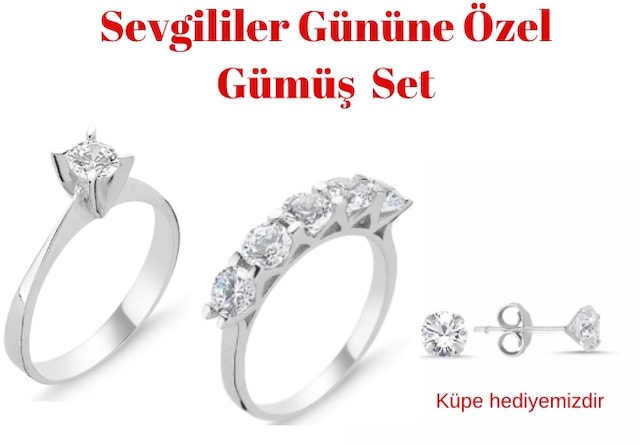 Gümüş Beştaş Tektaş ve Küpe Üçlü Set
