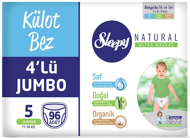 Sleepy Natural Külot Bez 5 Numara Junior 4'lü Jumbo 96 Adet