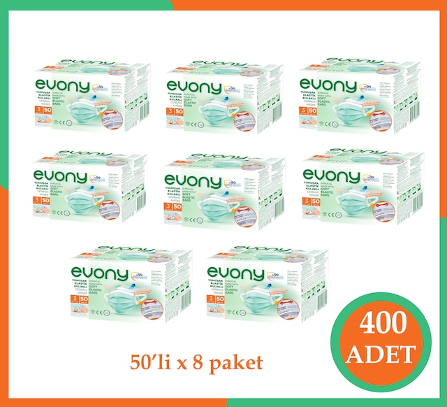 EVONY 3 KATLI CERRAHİ MASKE 50 Lİ 8 PAKET ( 400 ADET )