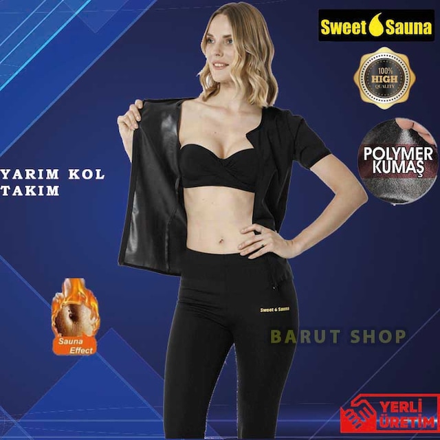 Sweet Sauna Takım Yarım Kol (Fermuarlı) Tayt Termal Terleme Takım