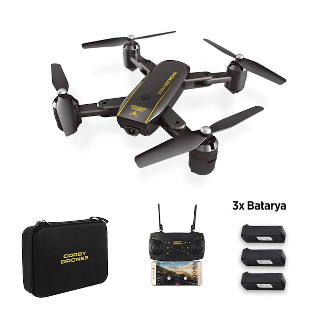 Corby CX015 Wifi Kameralı Katlanabilir 1080P Smart Drone + 3 Bata