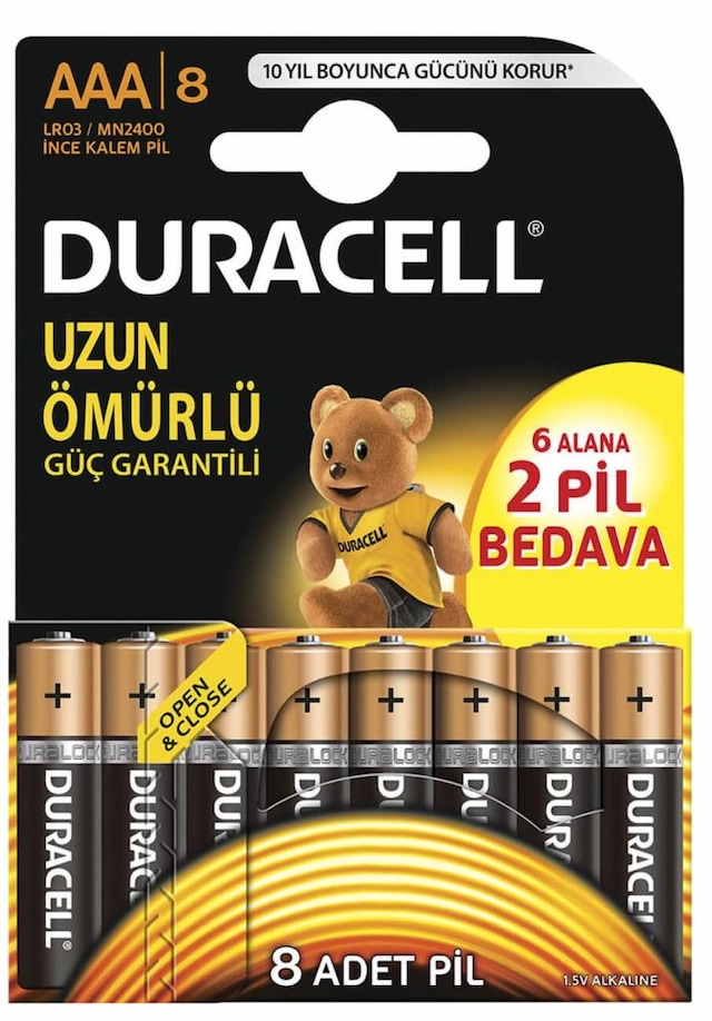 Duracell Alkalin AAA İnce Kalem Pil 8'li Paket