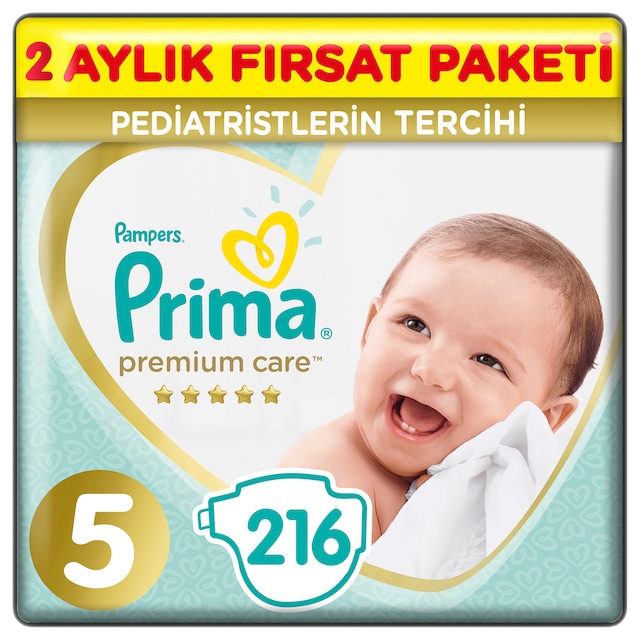 Prima Bebek Bezi Premium Care 5 Beden 216 Adet Junior 2 Aylık Fırsat Paketi