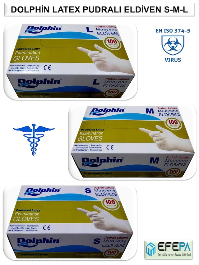 DOLPHİN MUAYENE ELDİVENİ PUDRALI LATEX 100'LÜ ( S-M-L )