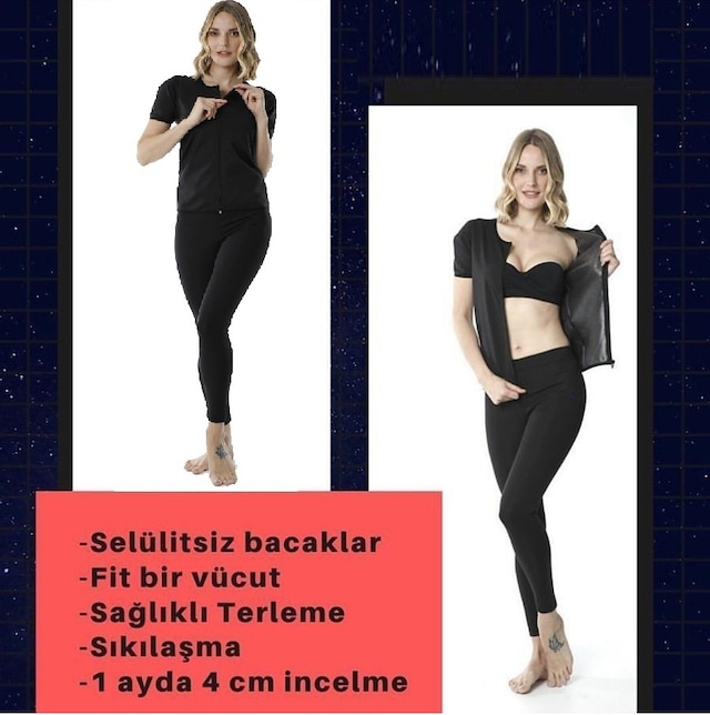 Termal Sauna Fermuarlı Kısa Kollu Sweat Sweet Sauna Pro Takım