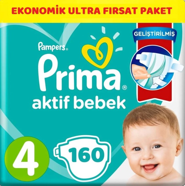 Prima Pampers Aktif Bebek Ekonomik Ultra Fırsat Paket Bebek Bezi 9-14 KG 4 Beden 160 Adet