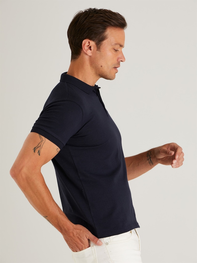 DUFY LACİVERT POLO YAKA ERKEK TSHIRT - SLIM FIT