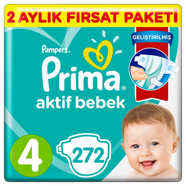 Prima Bebek Bezi Aktif Bebek 4 Beden 272 Adet 2 Aylık Fırsat Paketi
