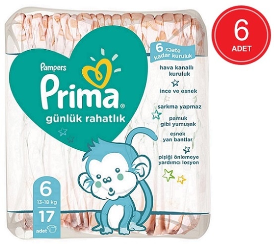 Prima Pampers Günlük Rahatlık Bebek Bezi 13-18 KG 6 Beden 6 x 17 Adet