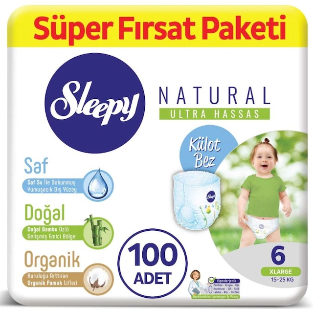 Sleepy Natural Külot Bez 6 Numara Xlarge Süper Fırsat Paketi 100 Adet
